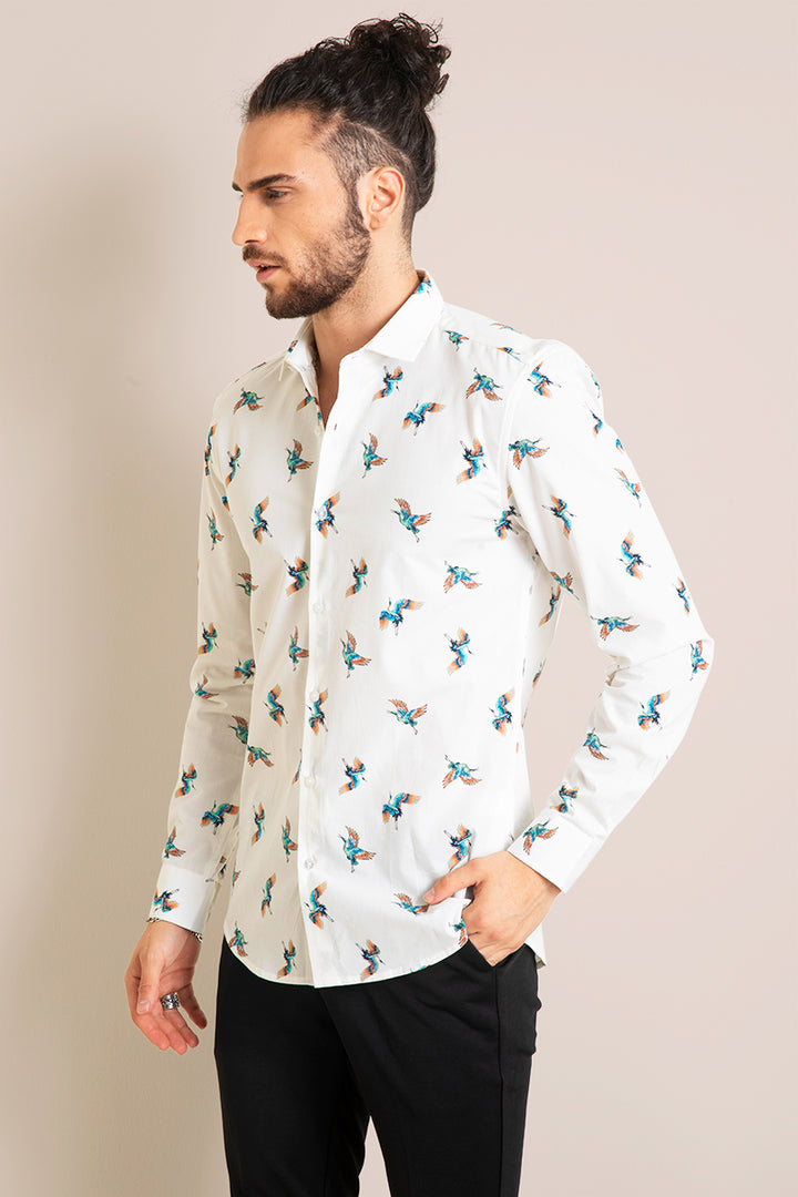 Kingfisher Print White Shirt - SNITCH