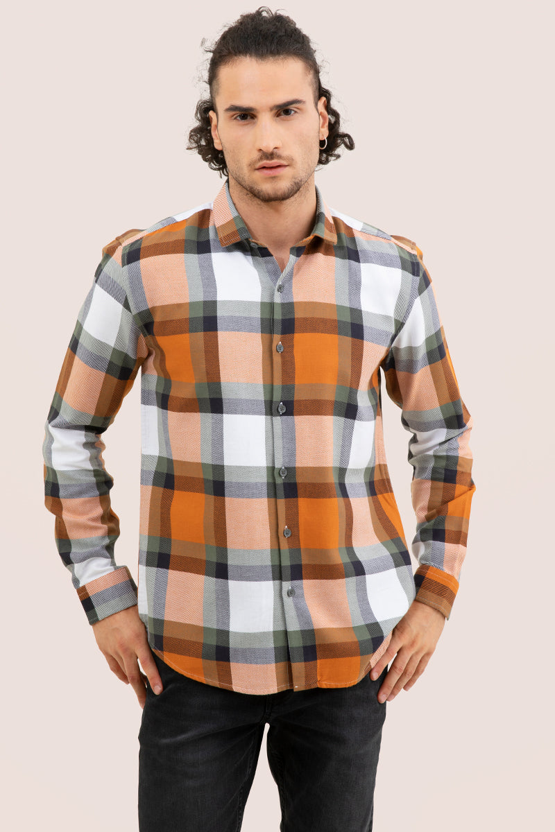 Flannel Check Orange Shirt - SNITCH
