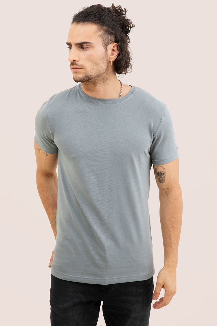 Grey Solid 4 Way Stretch Crew Neck T-Shirts - SNITCH