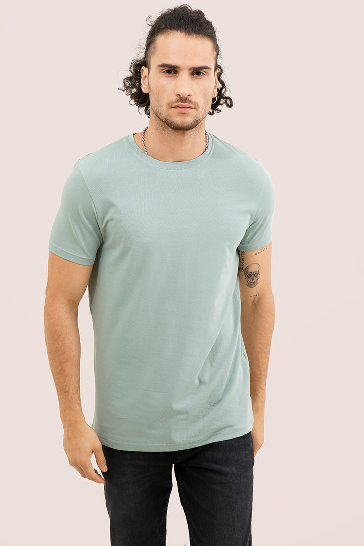 Teal Green Solid 4 Way Stretch Crew Neck T-Shirts - SNITCH