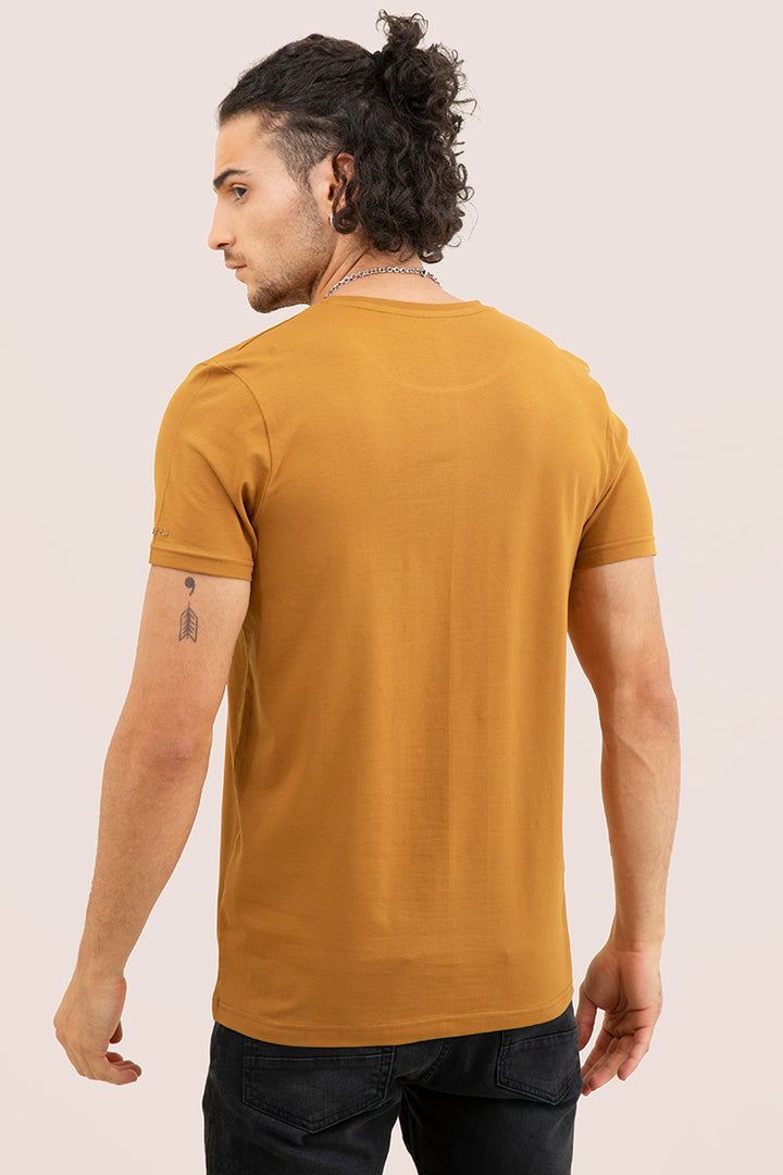 Mustard Solid 4 Way Stretch Crew Neck T-Shirts - SNITCH