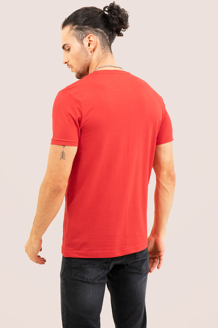 Red Solid 4 Way Stretch Crew Neck T-Shirts - SNITCH