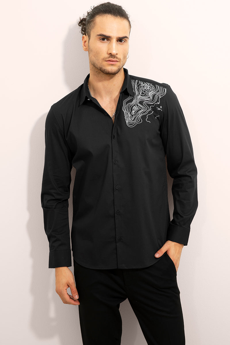 Terrain Embroidered Black Shirt - SNITCH