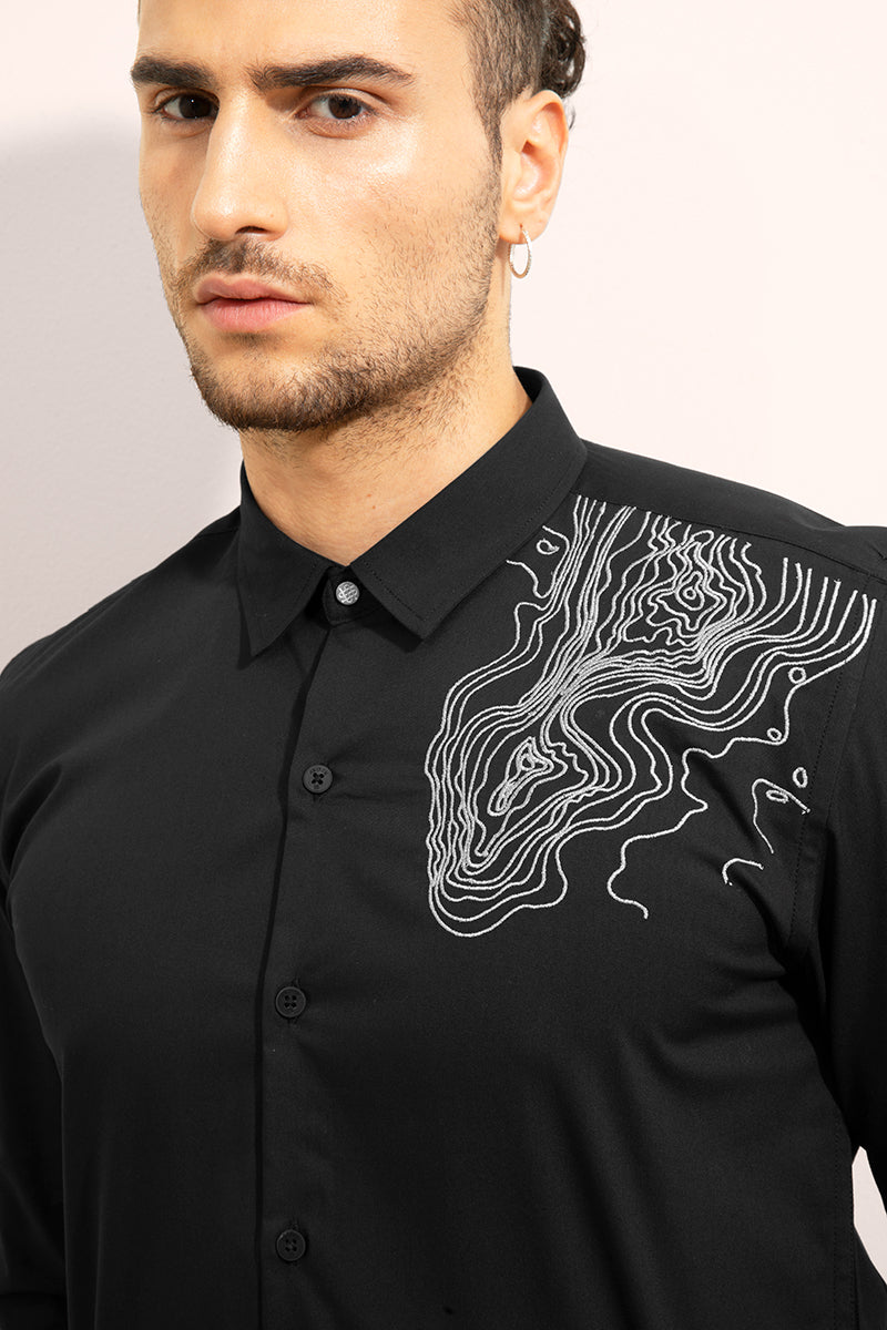 Terrain Embroidered Black Shirt - SNITCH