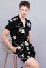 Black with White Floral Print Rayon Co-Ords - SNITCH