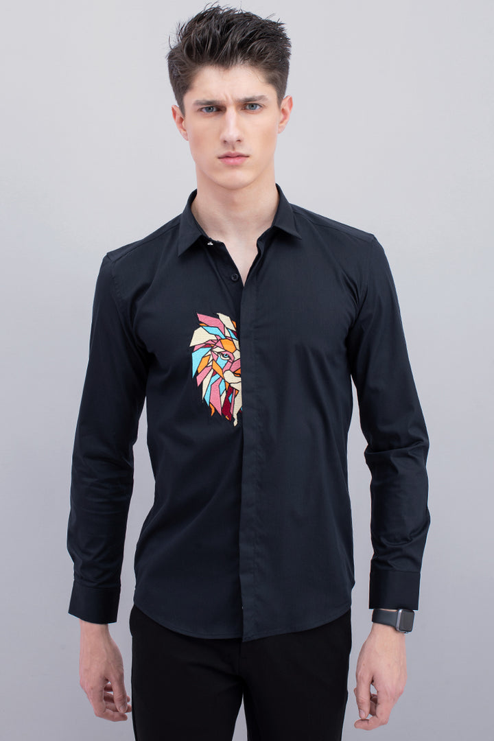 Navy Lion Embroidery Shirt - SNITCH