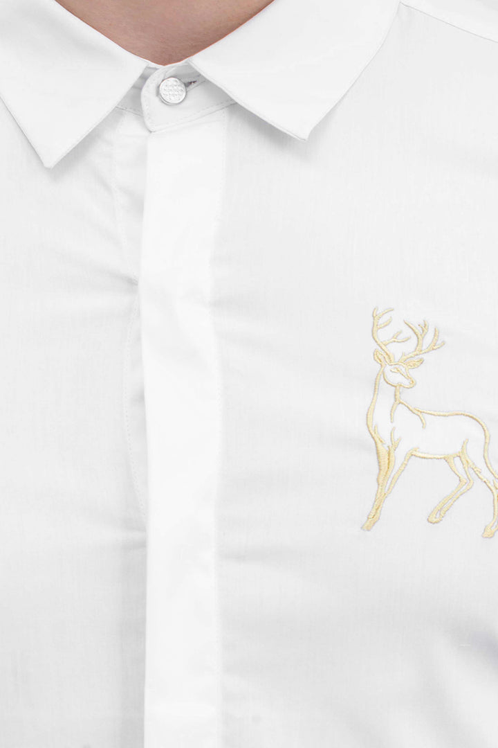 White Buck Deer Cotton Full Sleeves Shirt - SNITCH