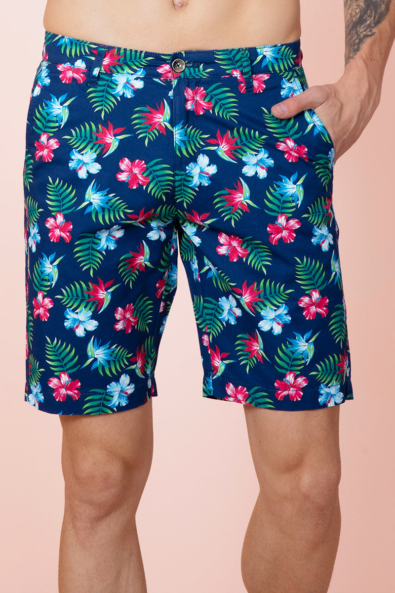 Exotic Hibiscus Navy Shorts - SNITCH