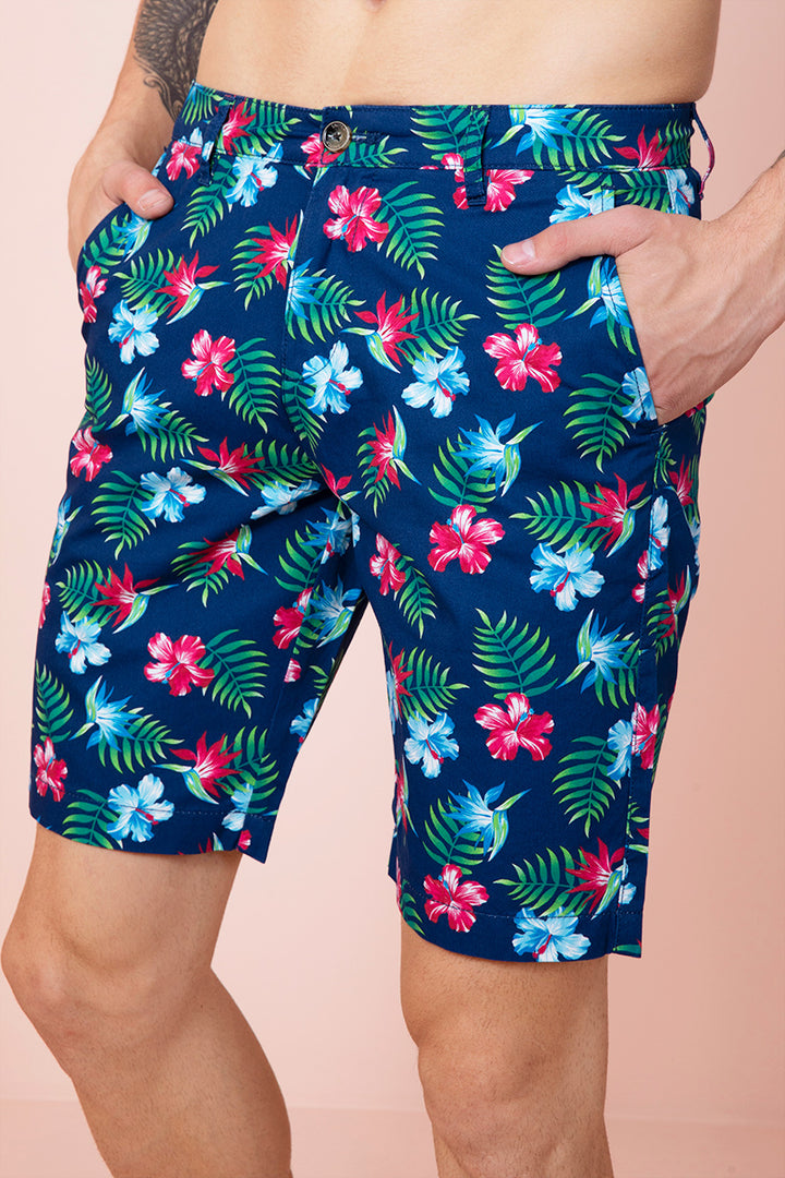 Exotic Hibiscus Navy Shorts - SNITCH