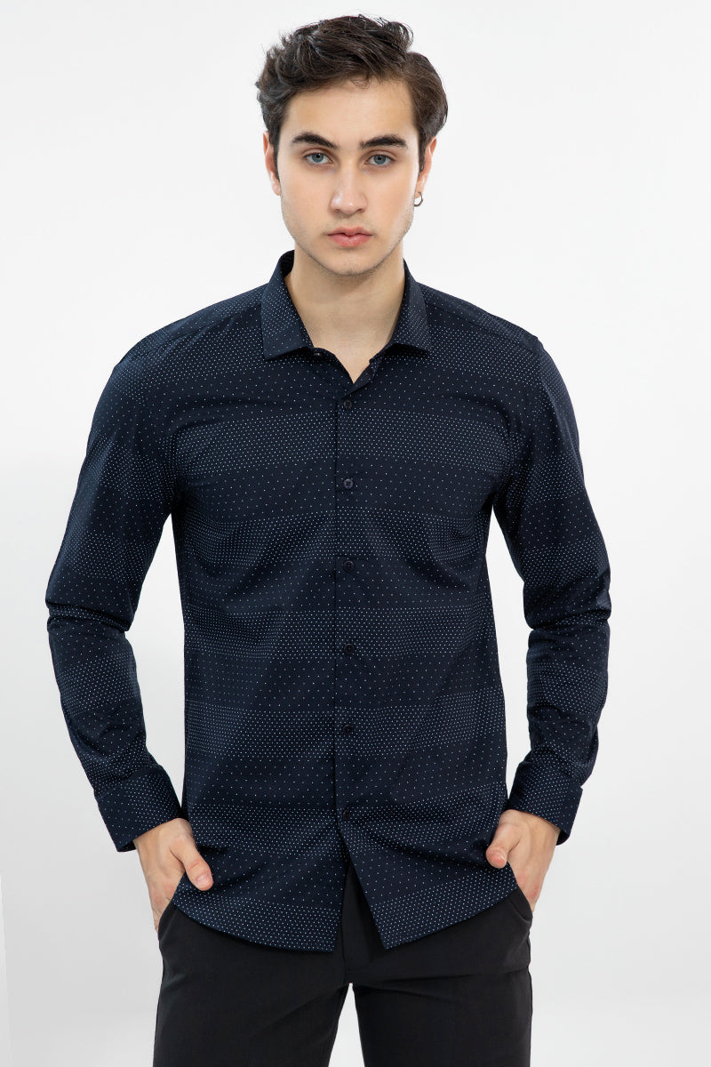 Dotted Pattern Navy Shirt - SNITCH
