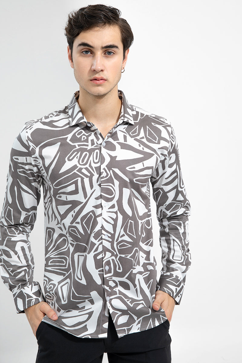Abstract Print White Shirt - SNITCH