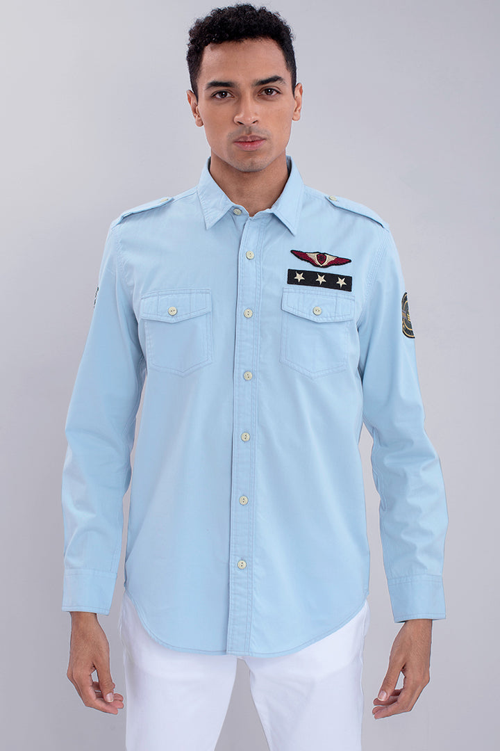Sky Blue Double Pocket Cargo Shirt - SNITCH