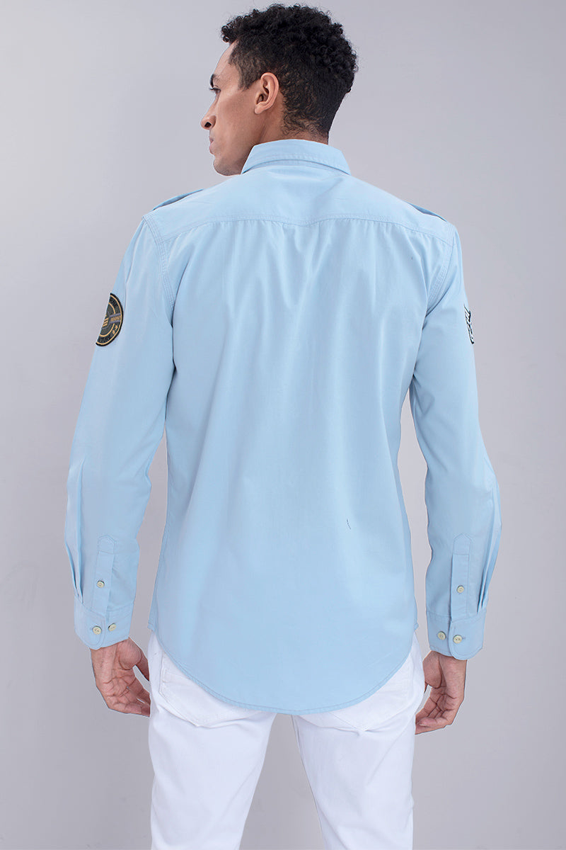 Sky Blue Double Pocket Cargo Shirt - SNITCH