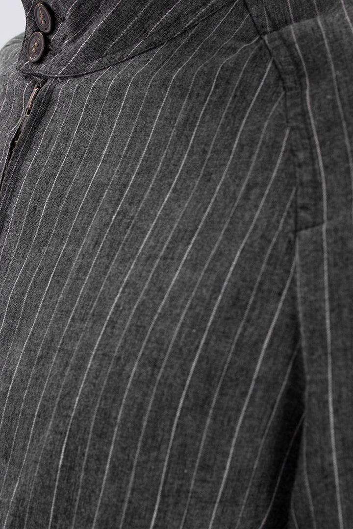 Grey Mandarin Stripe Cotlin Bomber Jacket - SNITCH
