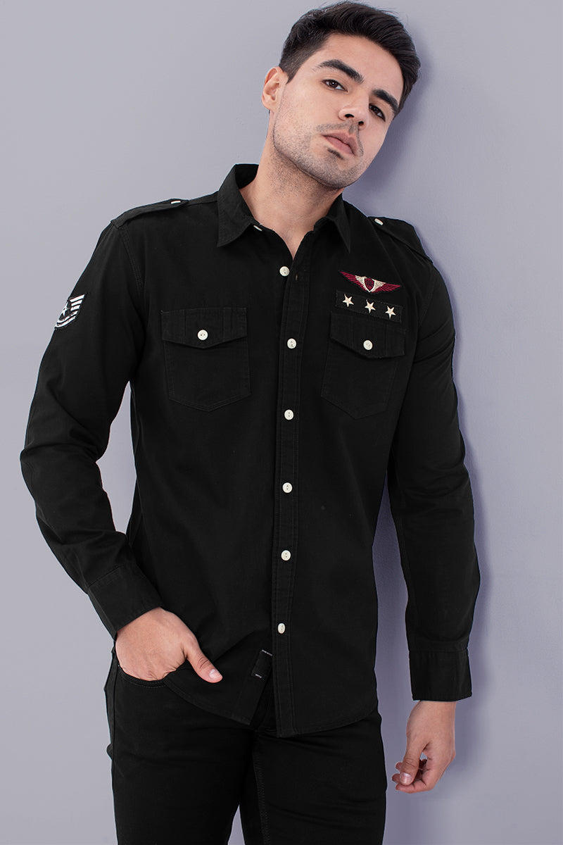Black Double Pocket Cargo Shirt - SNITCH