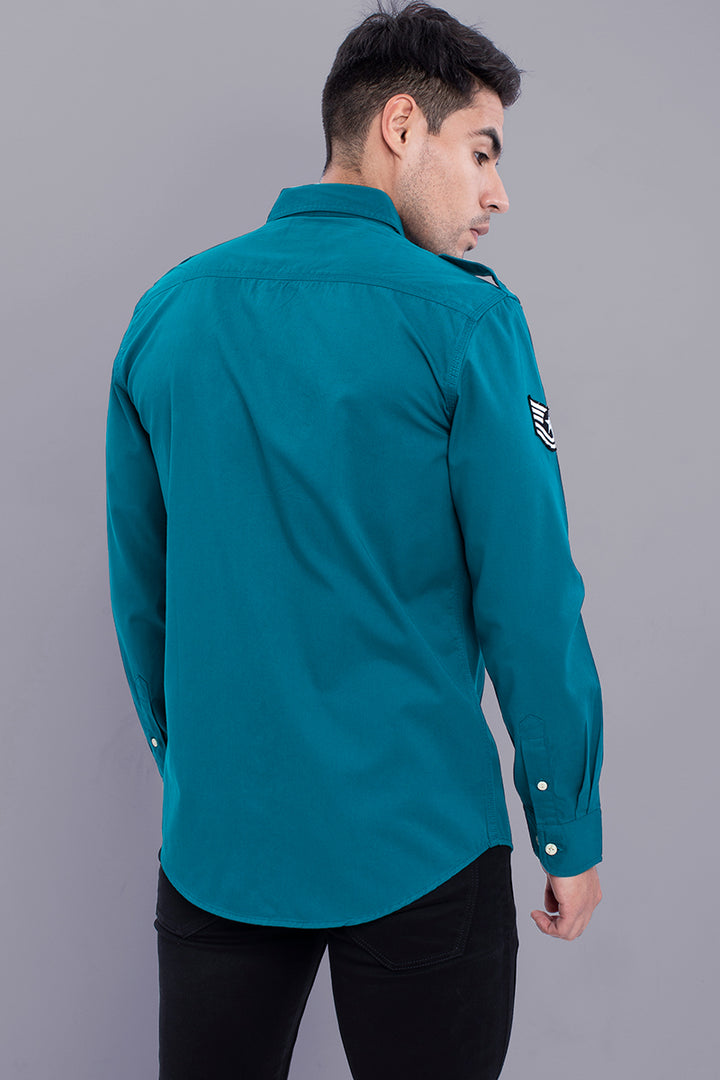 Dark Turquoise Double Pocket Cargo Shirt - SNITCH