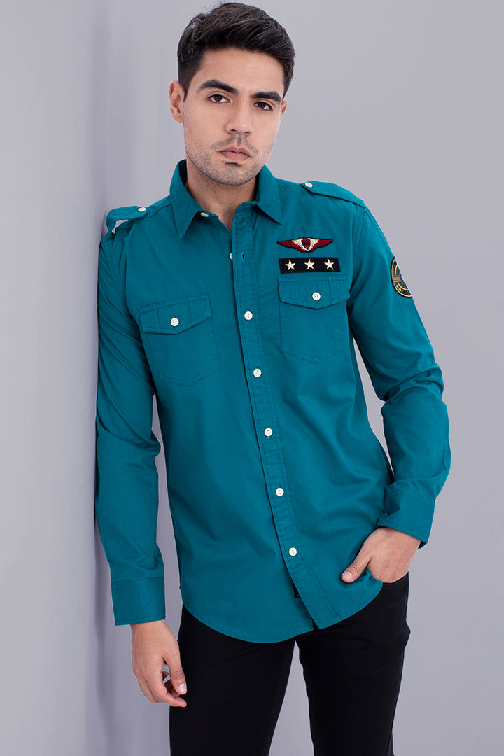 Dark Turquoise Double Pocket Cargo Shirt - SNITCH