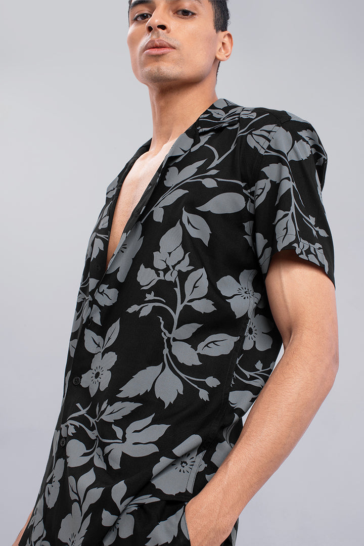 Black with Grey Floral Print Rayon Co-Ords - SNITCH