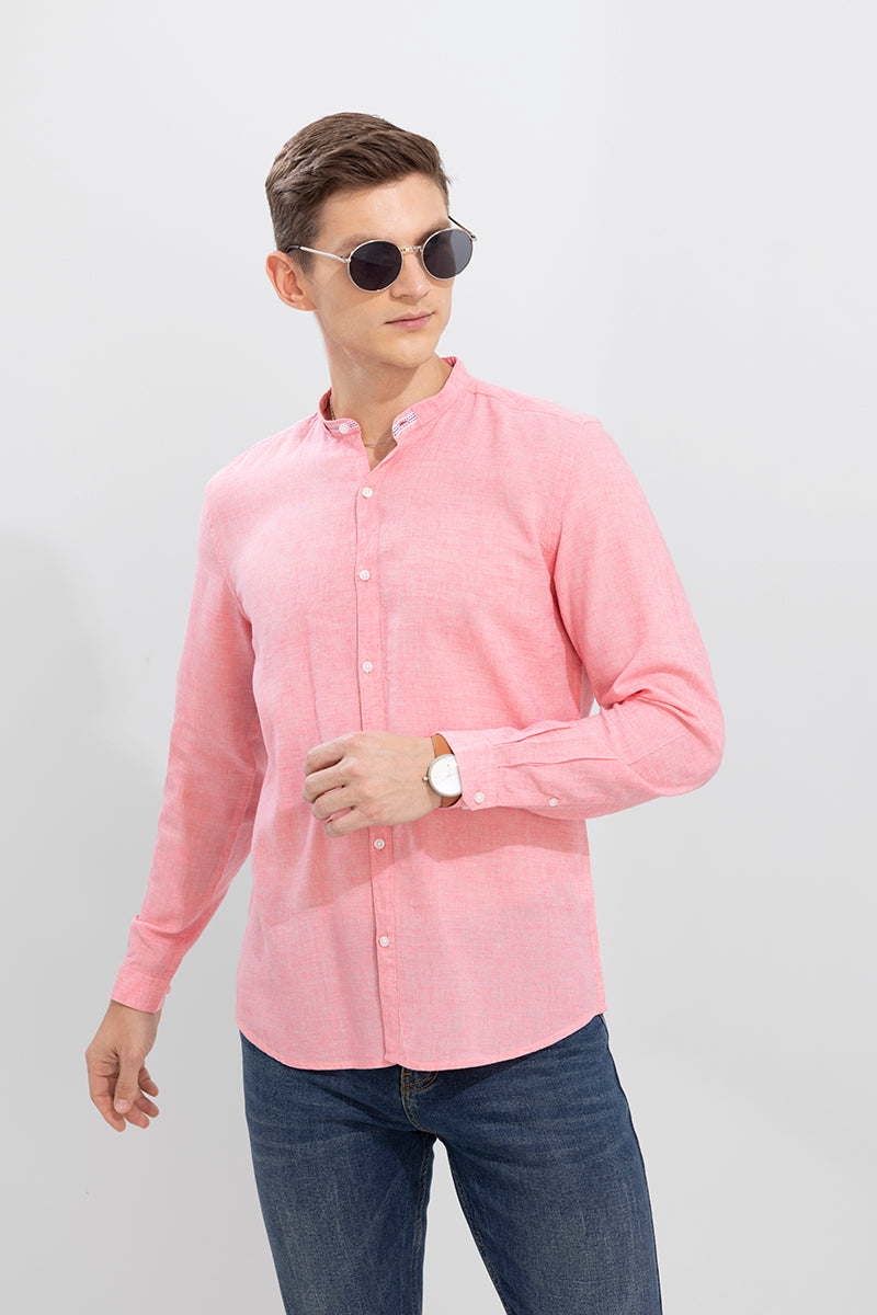 Tapped Collar Pink Linen Shirt