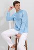 Tapped Collar Blue Linen Shirt