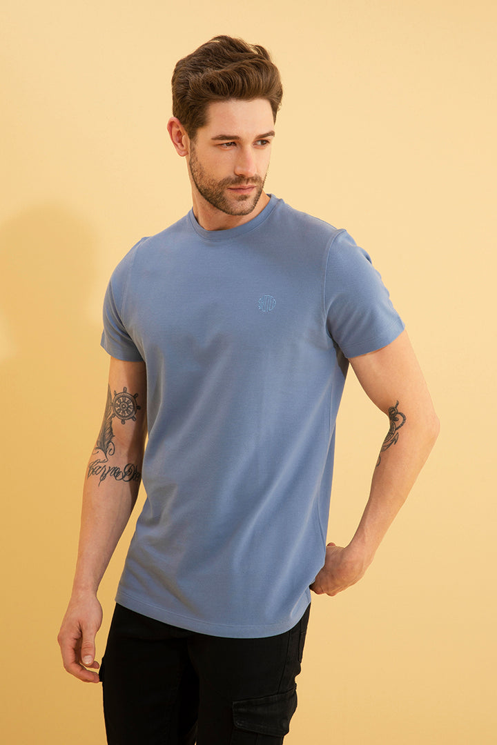 Pique Slate Blue T-Shirt - SNITCH