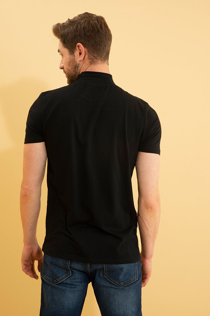 Solid Black Turtle Neck T-Shirt - SNITCH