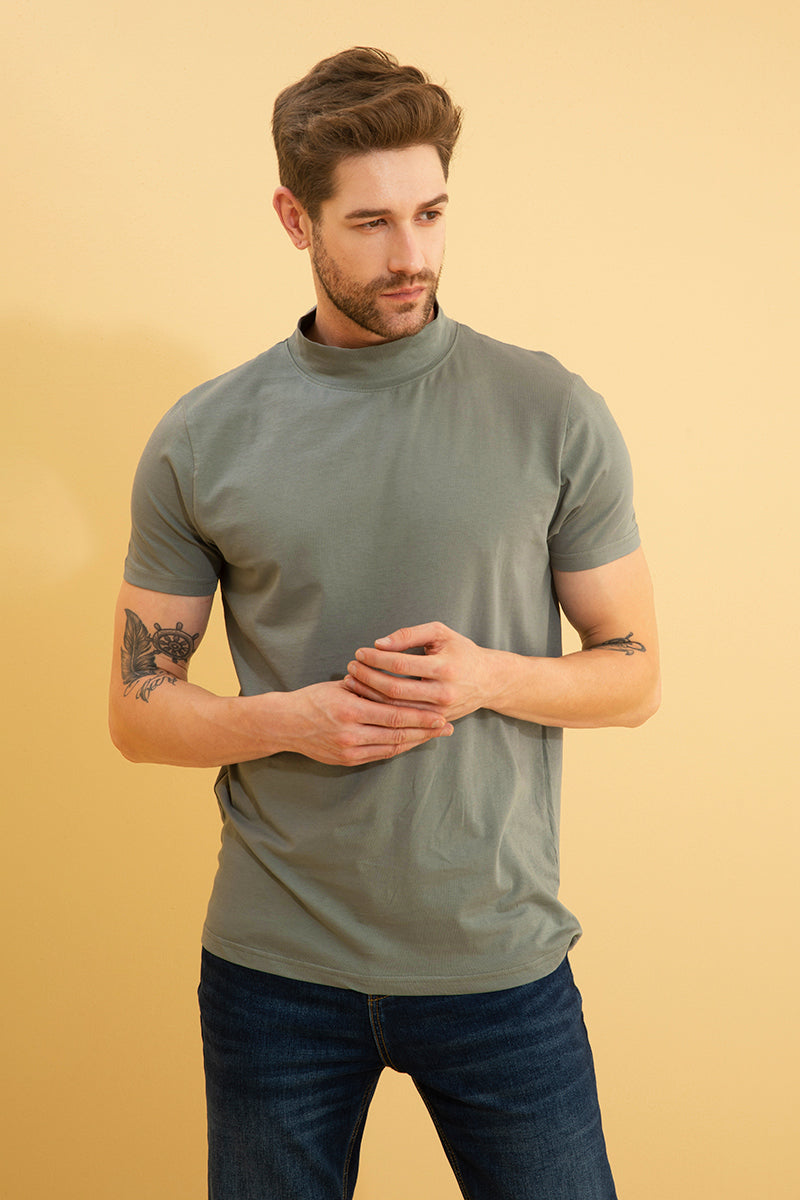 Solid Grey Turtle Neck T-Shirt - SNITCH