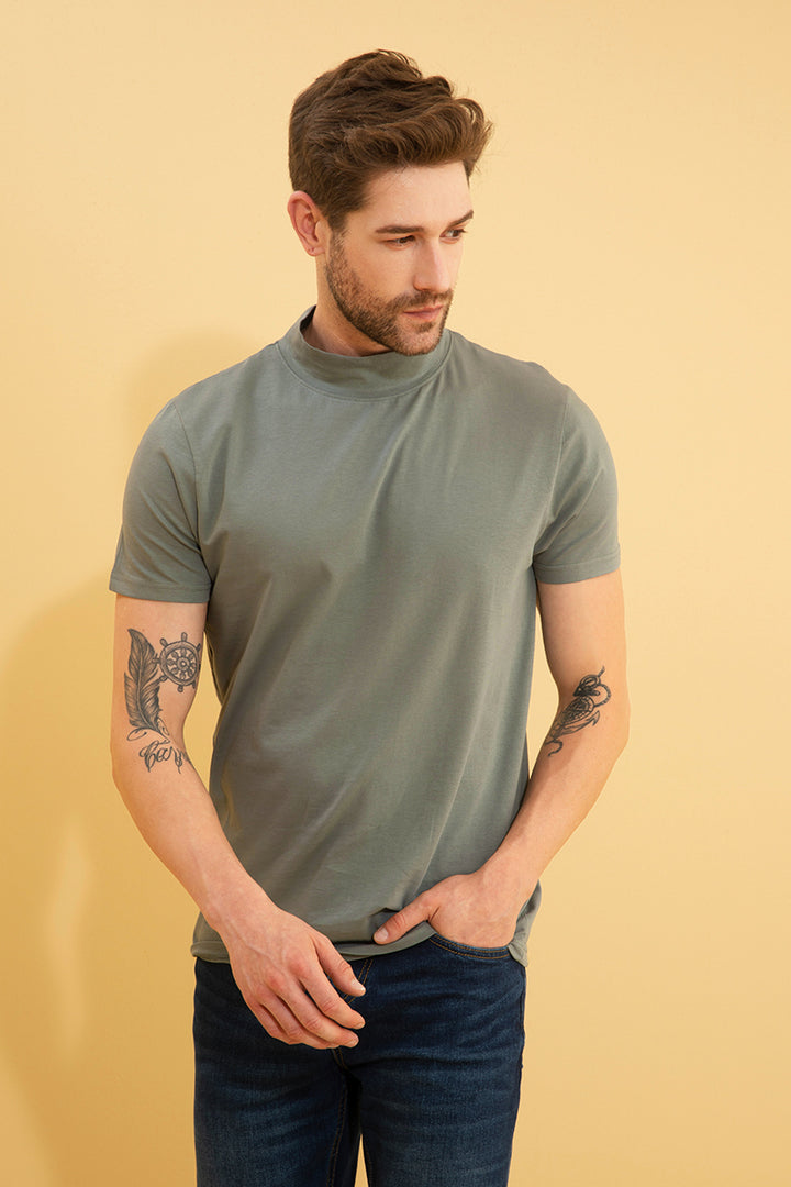 Solid Grey Turtle Neck T-Shirt - SNITCH