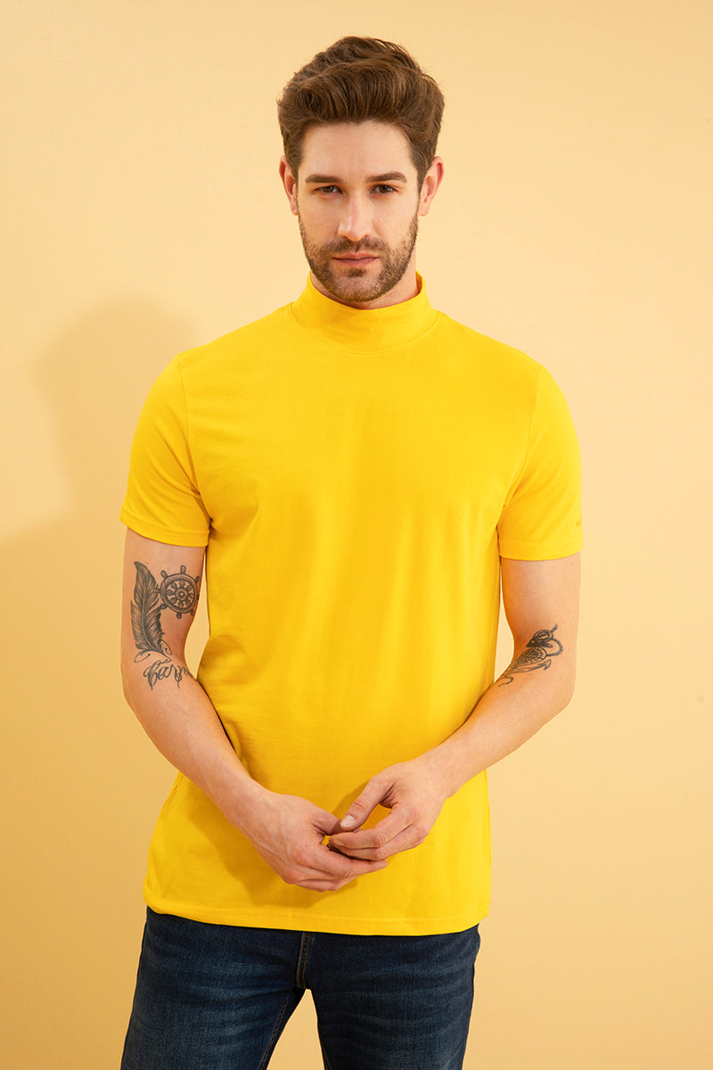 Solid Yellow Turtle Neck T-Shirt - SNITCH