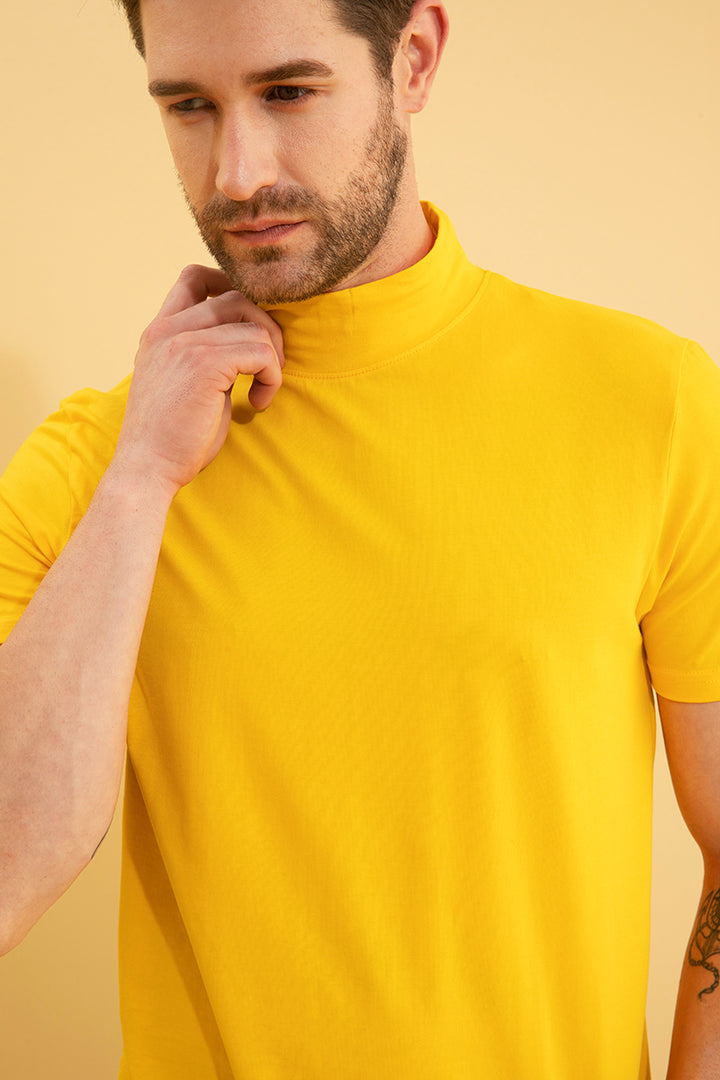 Solid Yellow Turtle Neck T-Shirt - SNITCH