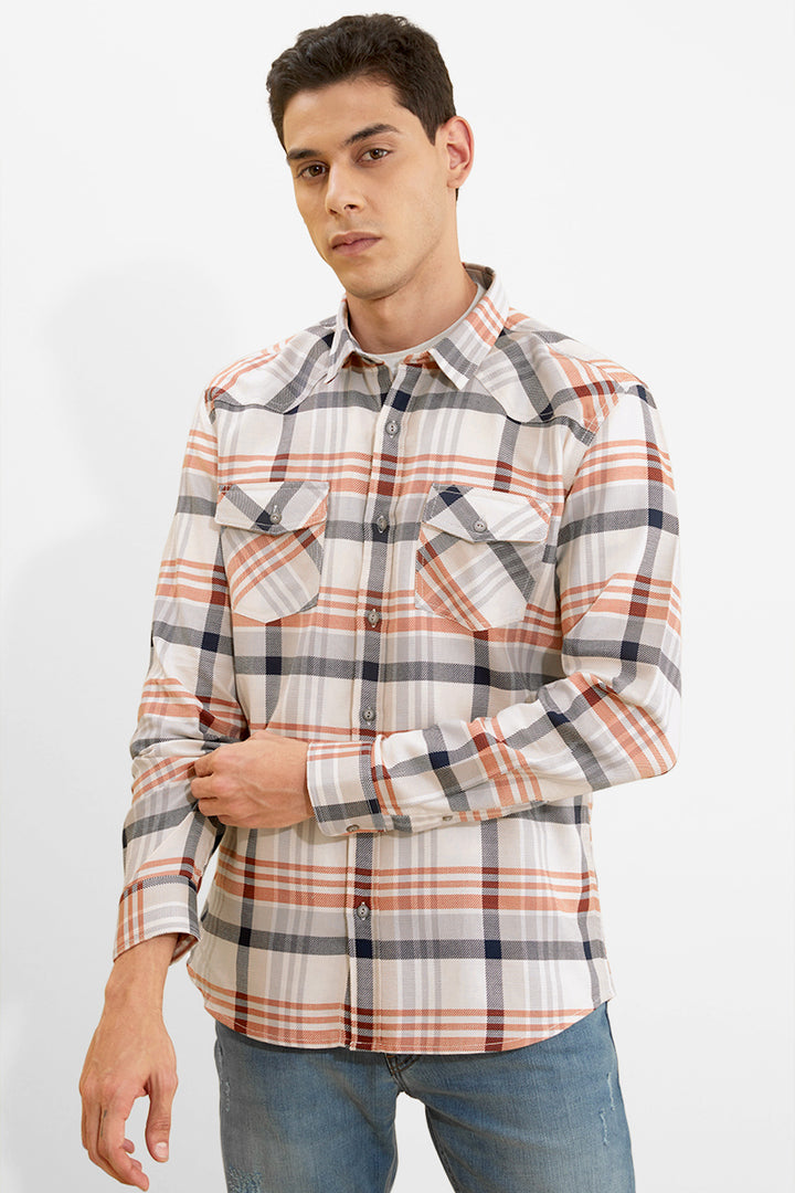Double Pocket Cream Flannel Shirt - SNITCH
