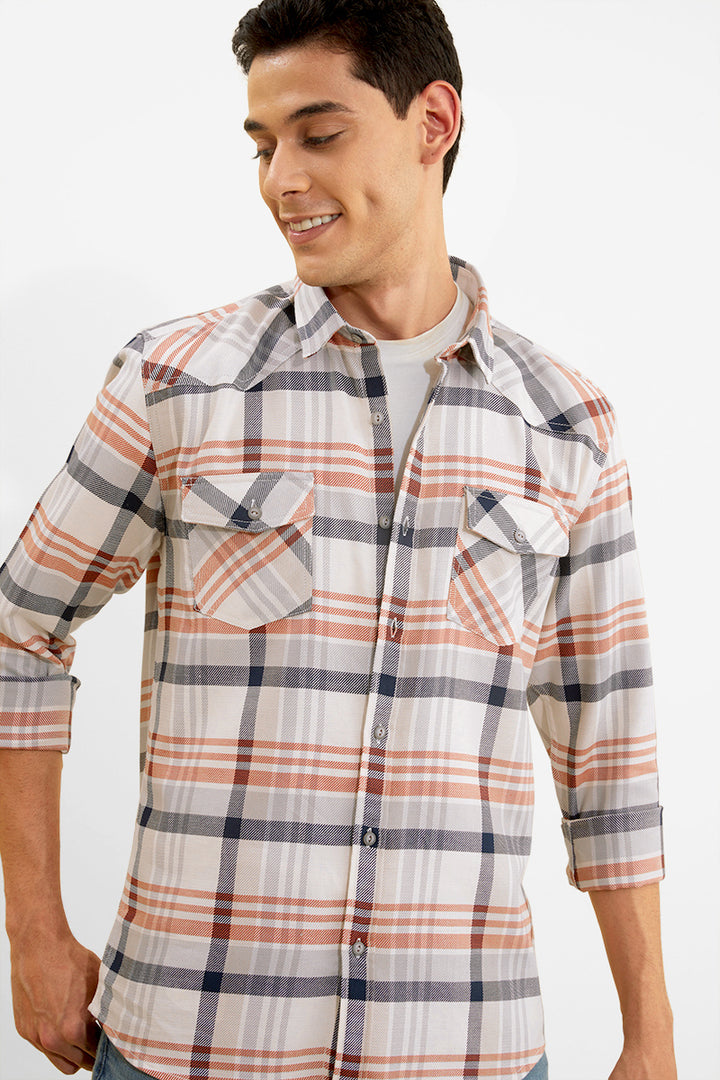 Double Pocket Cream Flannel Shirt - SNITCH