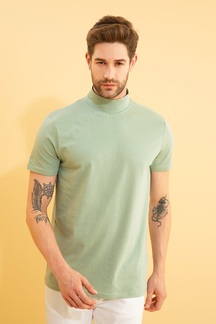 Solid Teal Green Turtle Neck T-Shirt - SNITCH