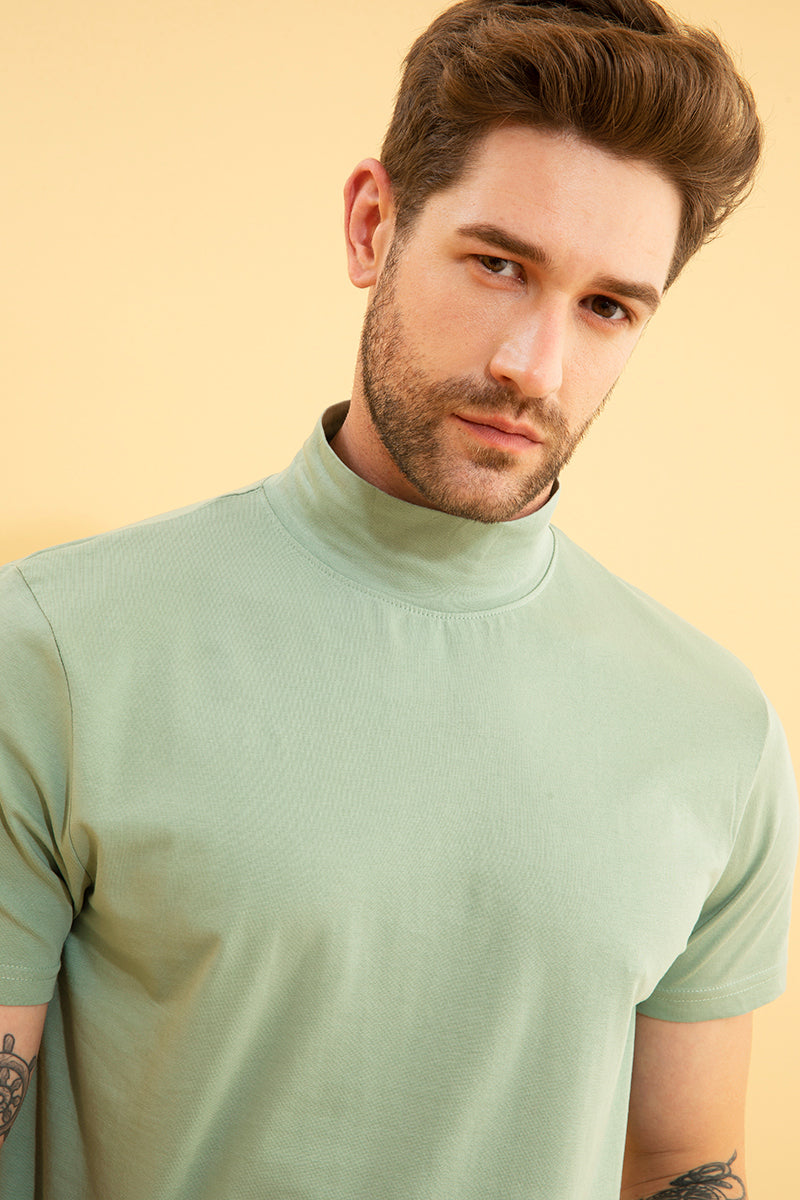 Solid Teal Green Turtle Neck T-Shirt - SNITCH