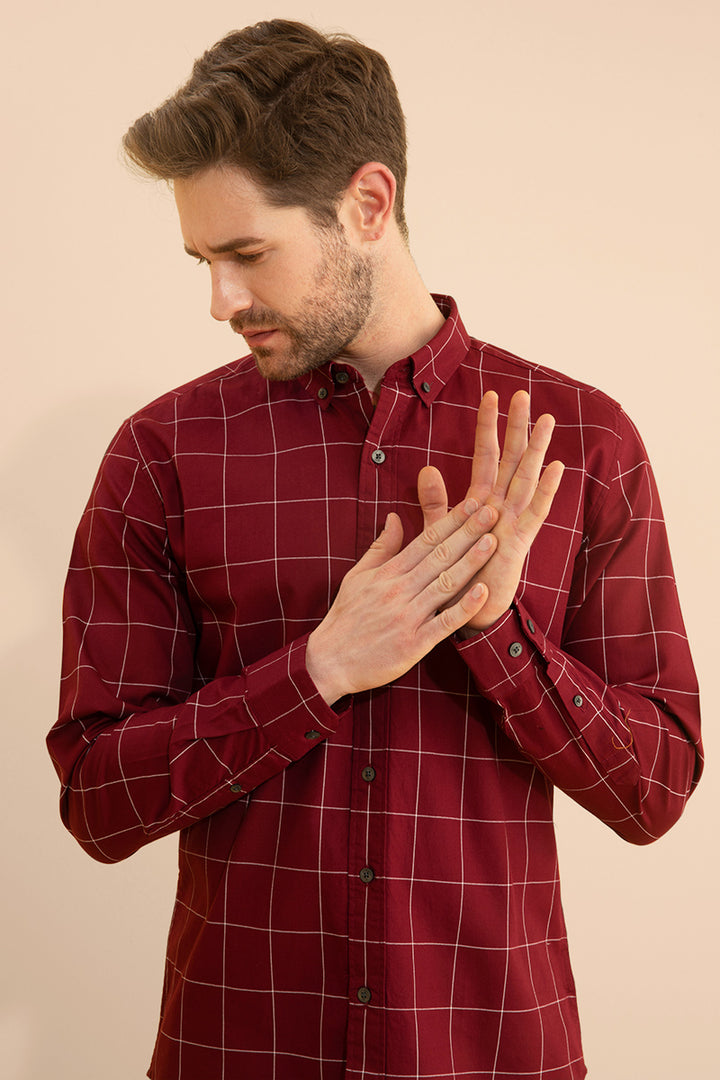 Cheques Maroon Shirt - SNITCH