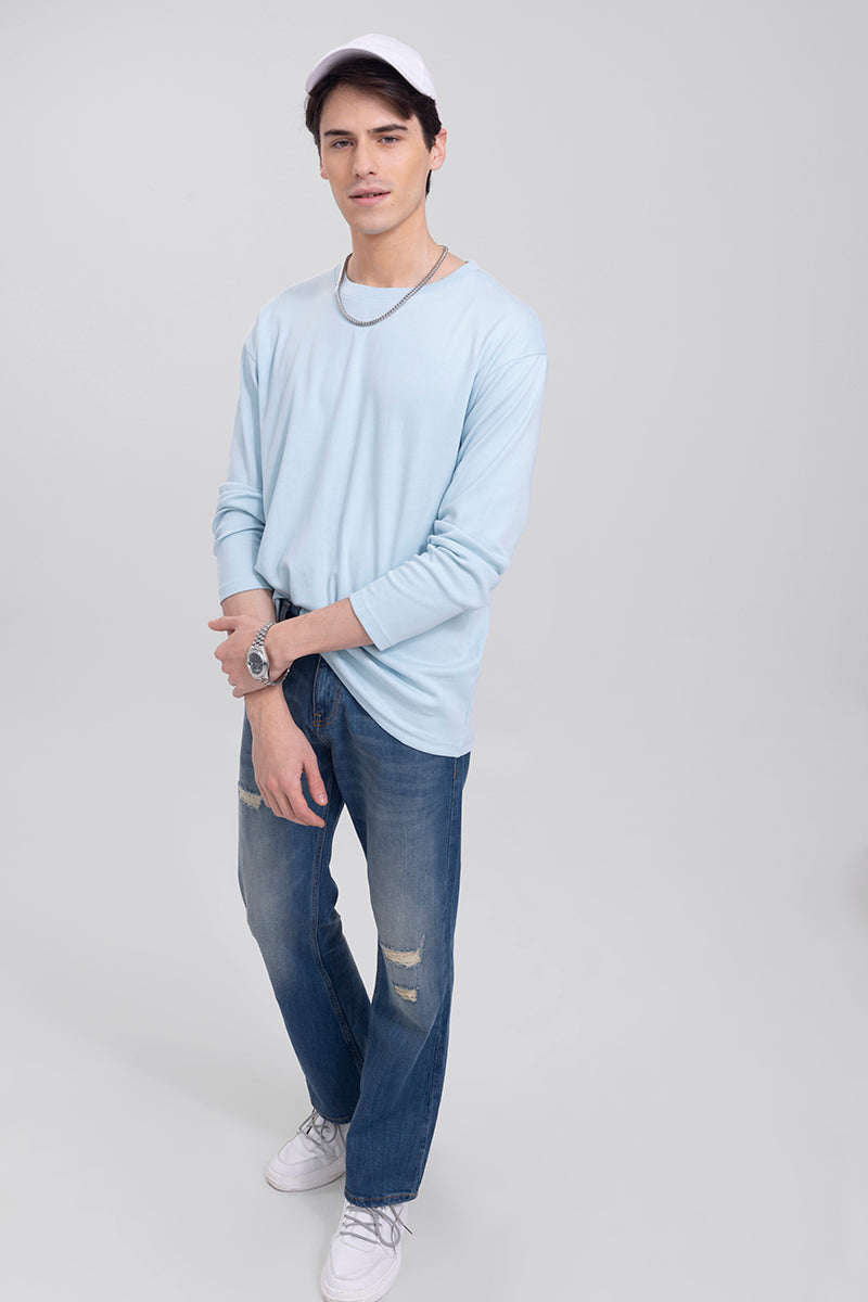 Enam Drop Shoulder Sky Blue Full Sleeves T-Shirt