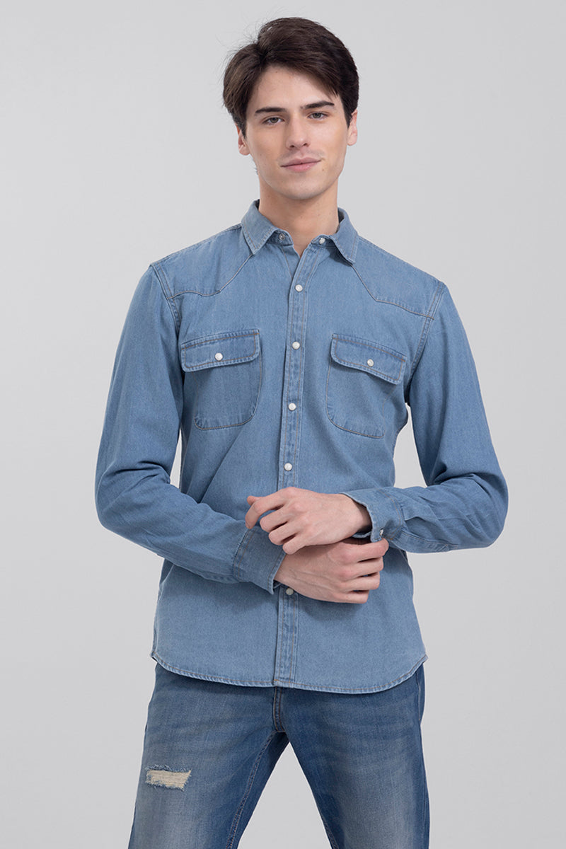 Sky blue denim sales shirt