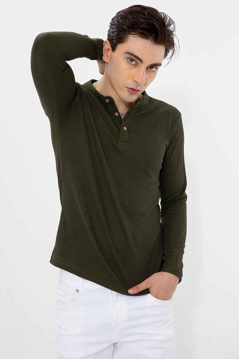 Henley Olive T-Shirt - SNITCH