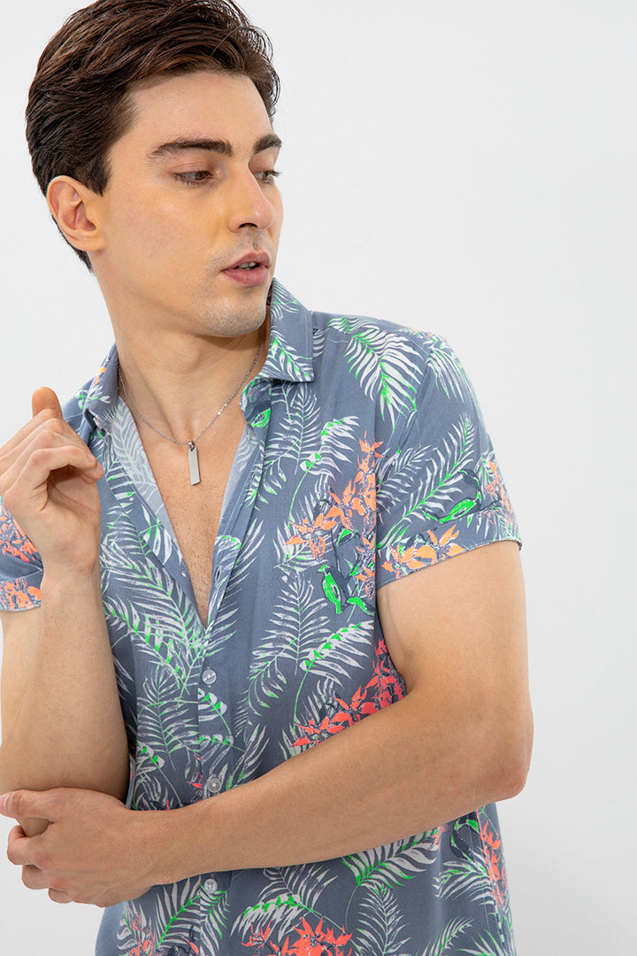 Tropical Palm Grey Shirt - SNITCH