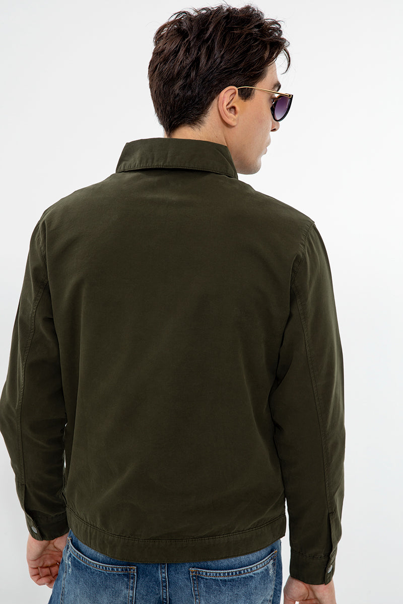 Snap Button Olive Overshirt - SNITCH