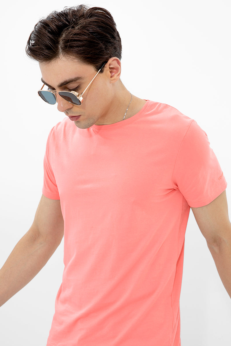Pink Solid 4 Way Stretch Crew Neck T-Shirts - SNITCH