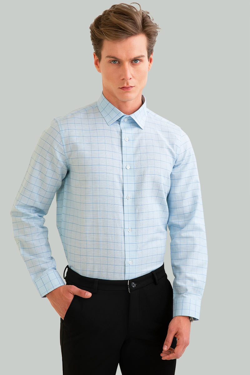 Glen Plaid Blue Giza Cotton Shirt - SNITCH