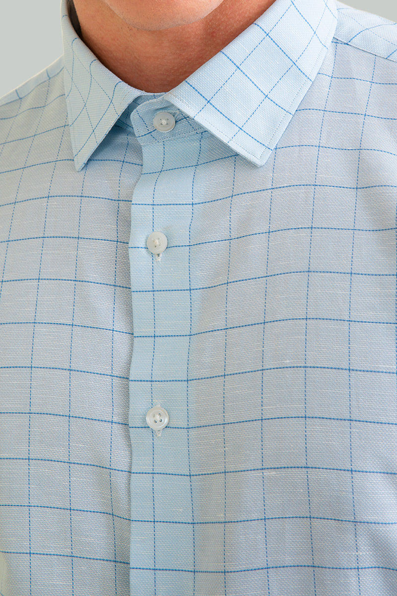 Glen Plaid Blue Giza Cotton Shirt - SNITCH