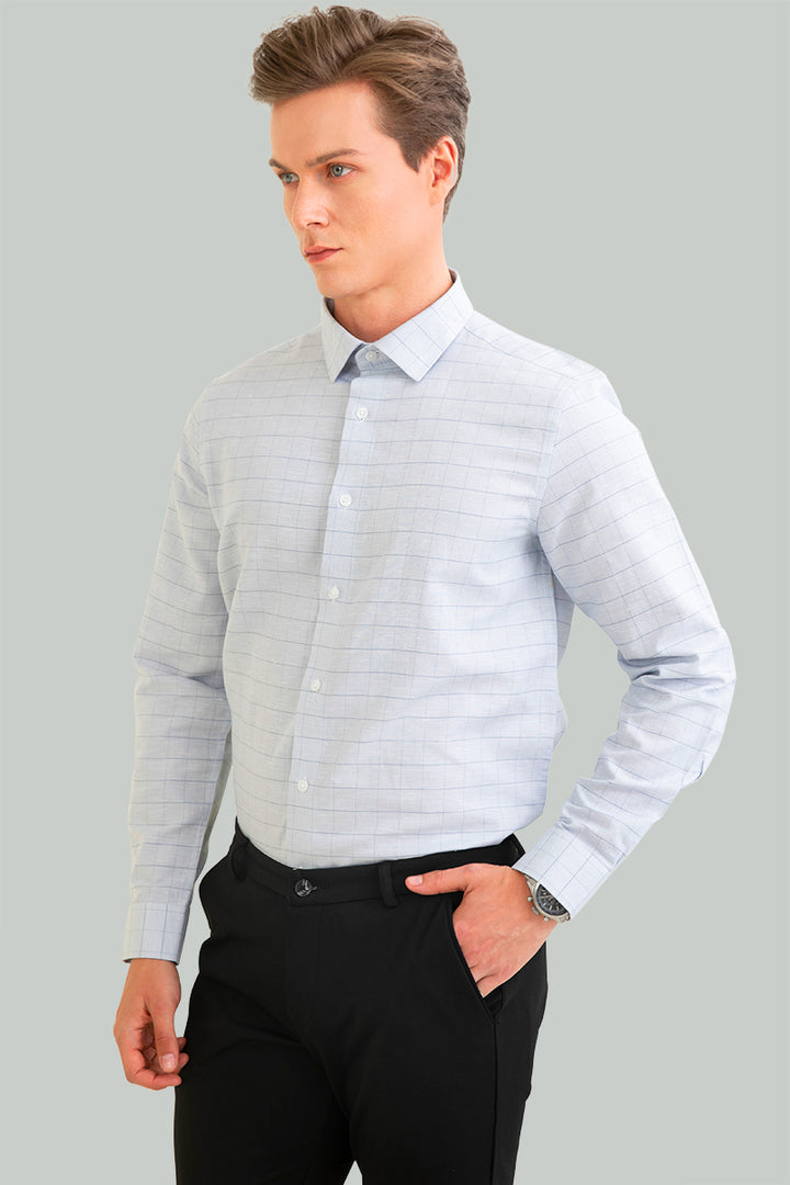 Glen Plaid Grey Giza Cotton Shirt - SNITCH