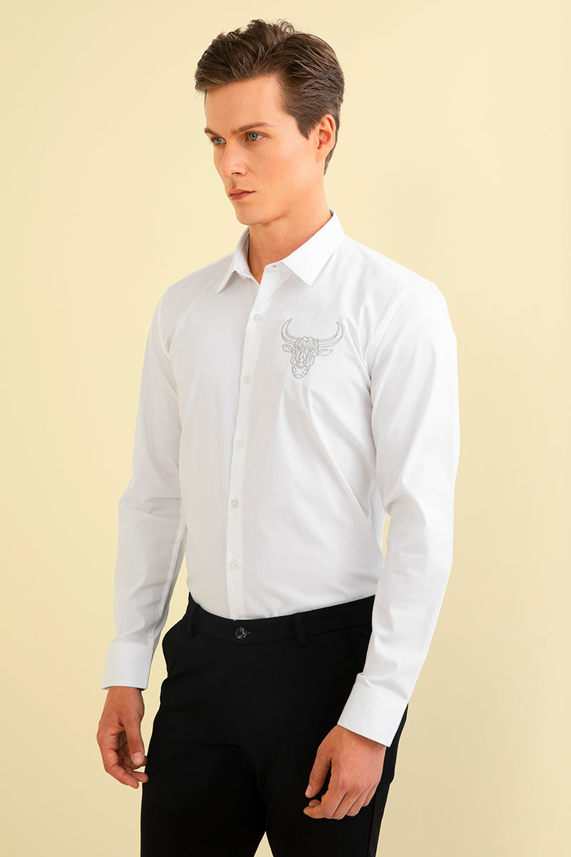 Bull Embroidered White Shirt - SNITCH