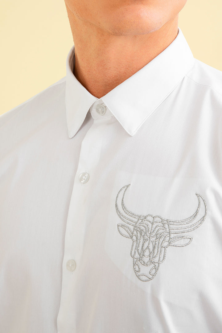 Bull Embroidered White Shirt - SNITCH
