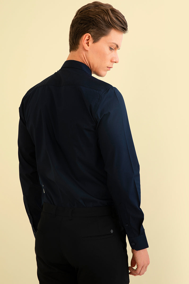 Swirl Embroidered Navy Shirt - SNITCH