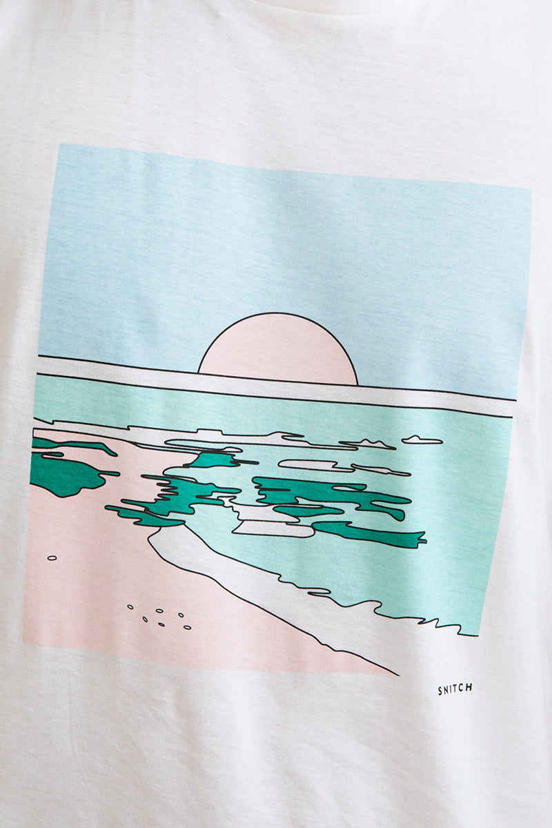 Beach White Graphic T-Shirt - SNITCH