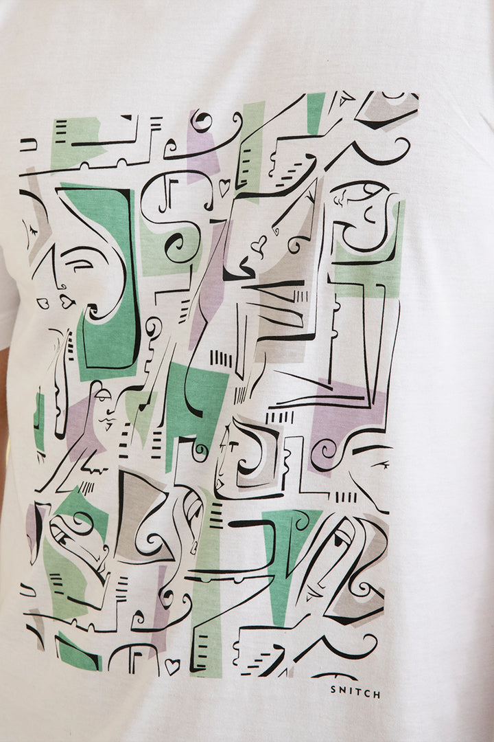 Doodle White Graphic T-Shirt - SNITCH