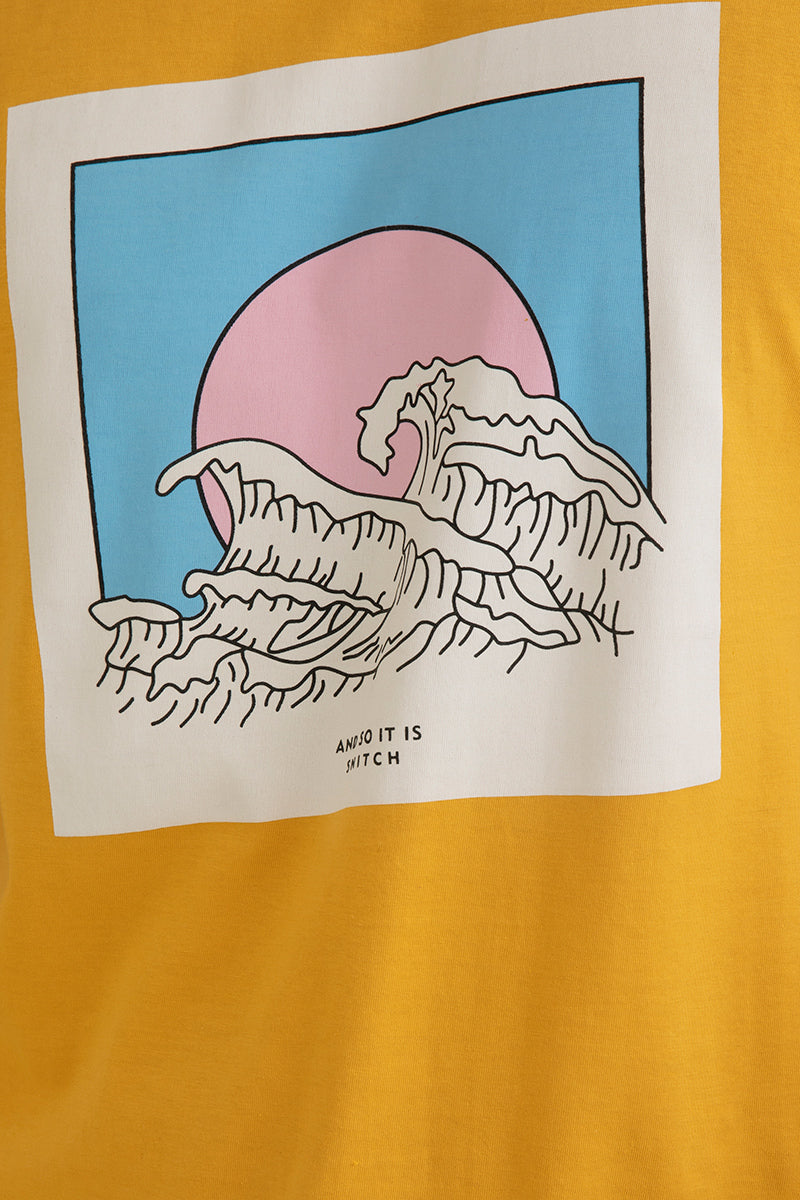 Waves Mustard Graphic T-Shirt - SNITCH
